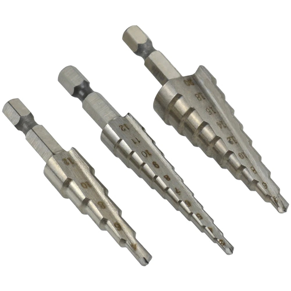 3X Step Drill Bit Set HSS 4241 Hexagonal Shaft for Metal Wood Plastic
