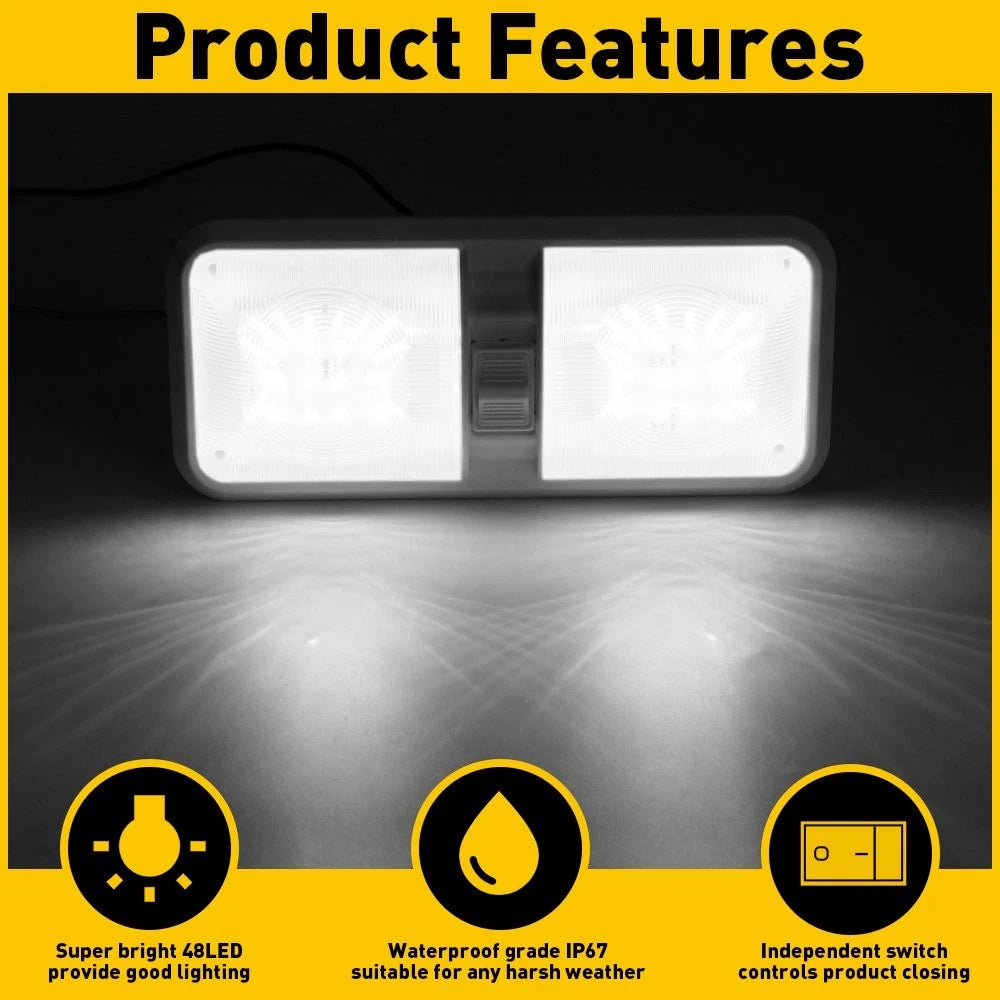 12V LED Ceiling Light for RV Trailer Camper (Double Dome)