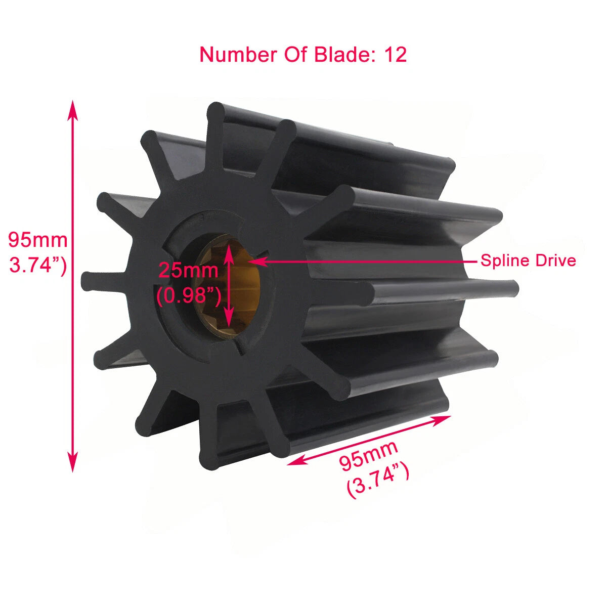 Impeller for Jabsco 17938-0001, CEF 500163, Volvo Penta 3830459 (RHD)