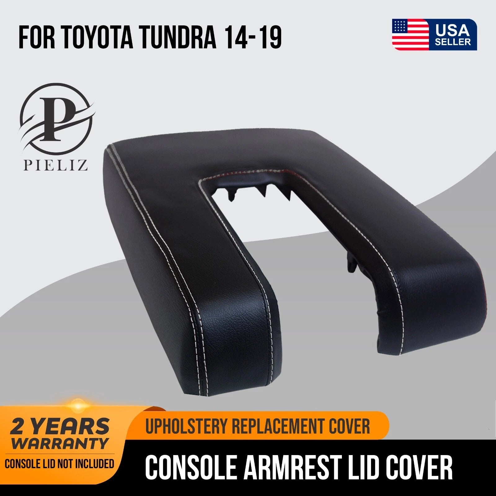 Console Armrest Lid Cover for Toyota Tundra (2014–2019) White Stitch