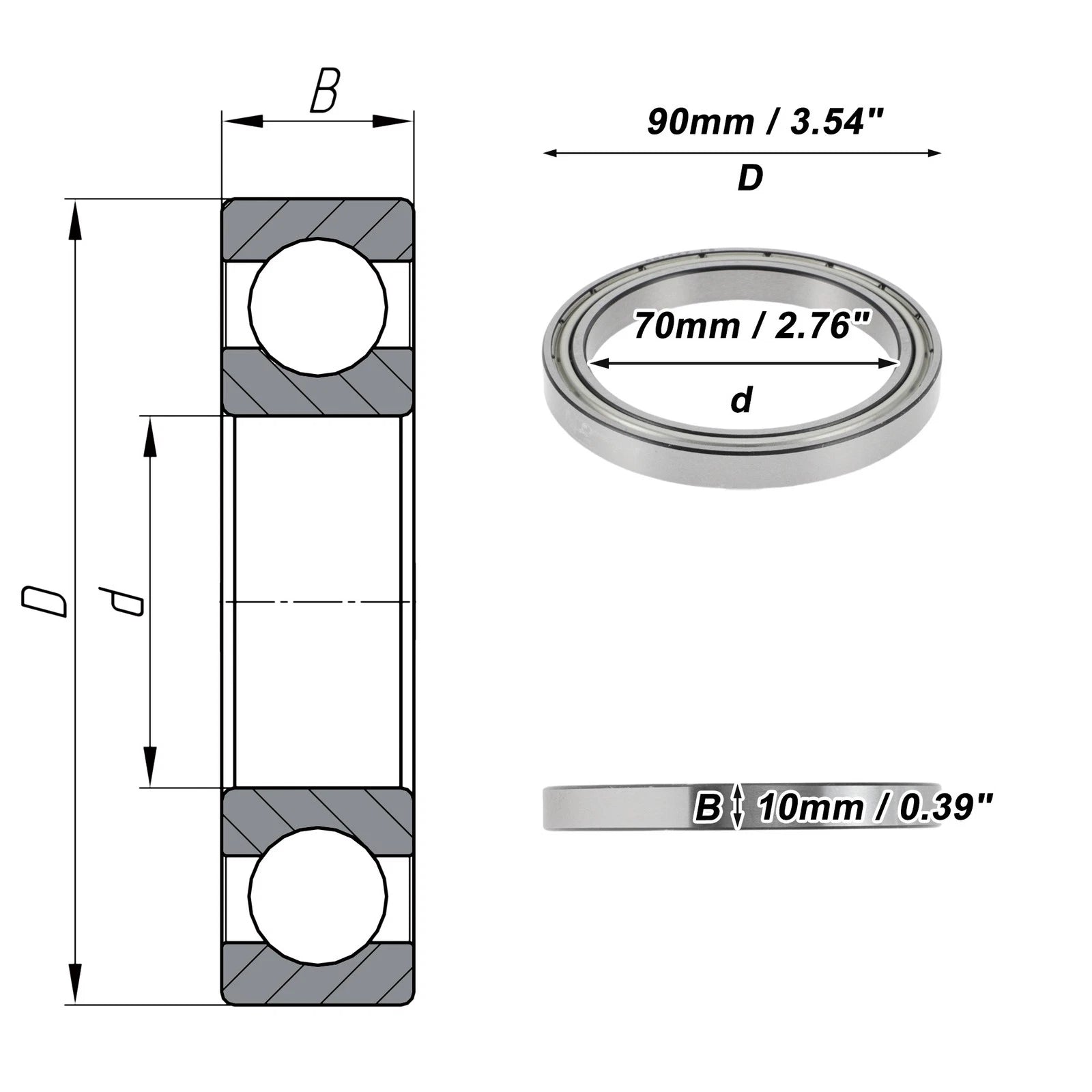 Deep Groove Ball Bearing P6 for Scooter Skateboard Wheel (70x90x10mm)