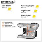 Full LED Headlight Set for Ford F-150 (2018–2020) w/Chrome Bezel