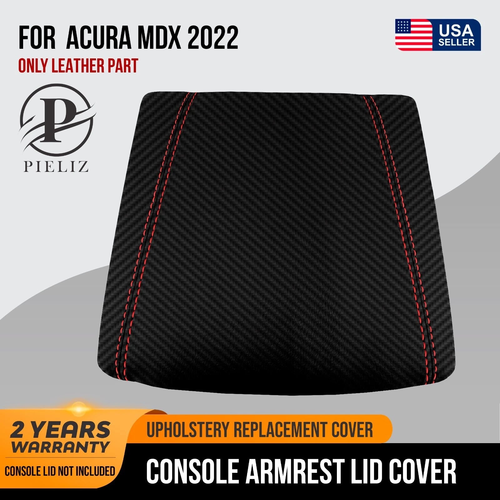 Center Console Armrest Lid Carbon Cover for Acura MDX (2022) Red Stitch