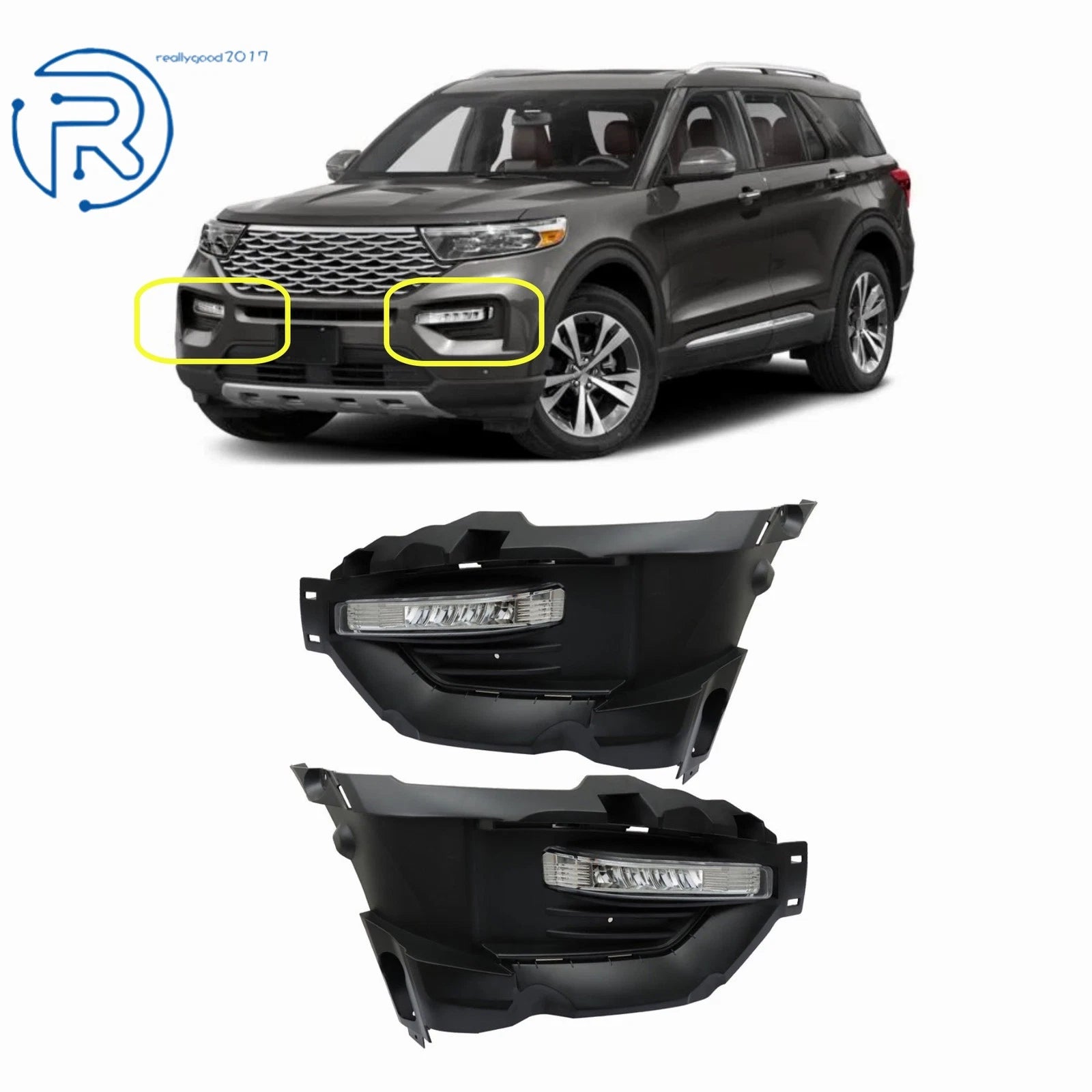 2X LED Fog Light Daytime Running Lamp with Bezel for Ford Explorer (2020–2021)