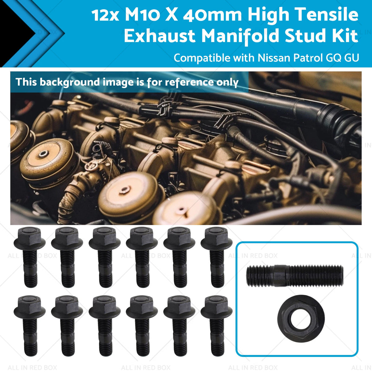 12pc Exhaust Manifold Stud Kit M10x40mm for Nissan TD42 GQ GU (1990–2007)