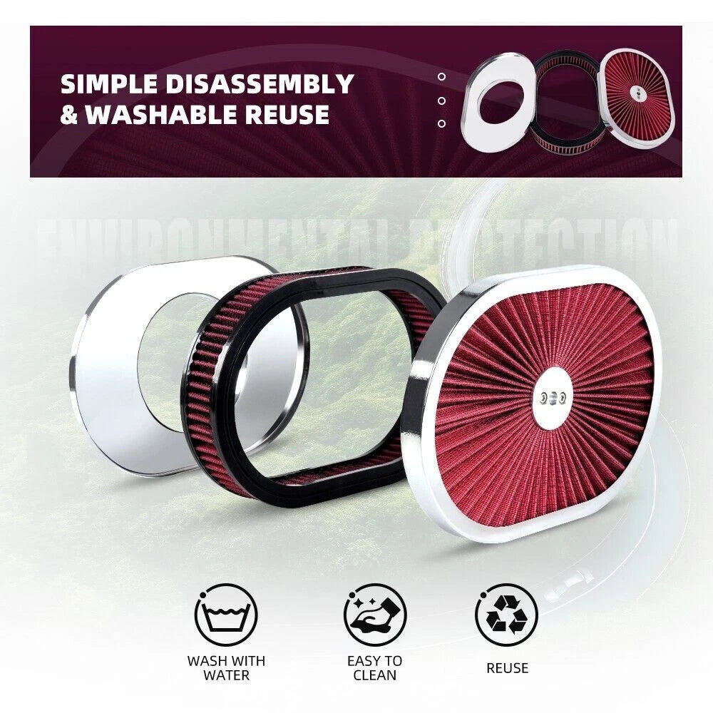 12" Oval Super Flow Thru Air Cleaner for SBC Chevy Ford (5-1/8 Carb Neck)