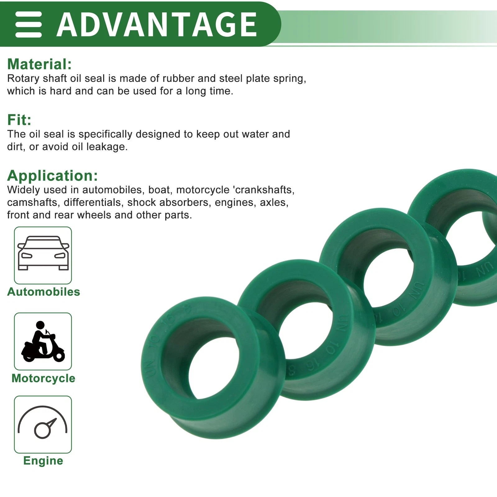 Set of 5 Oil Seal Rotary Shaft Seal 10x16x8mm High Pressure Green for Various Models