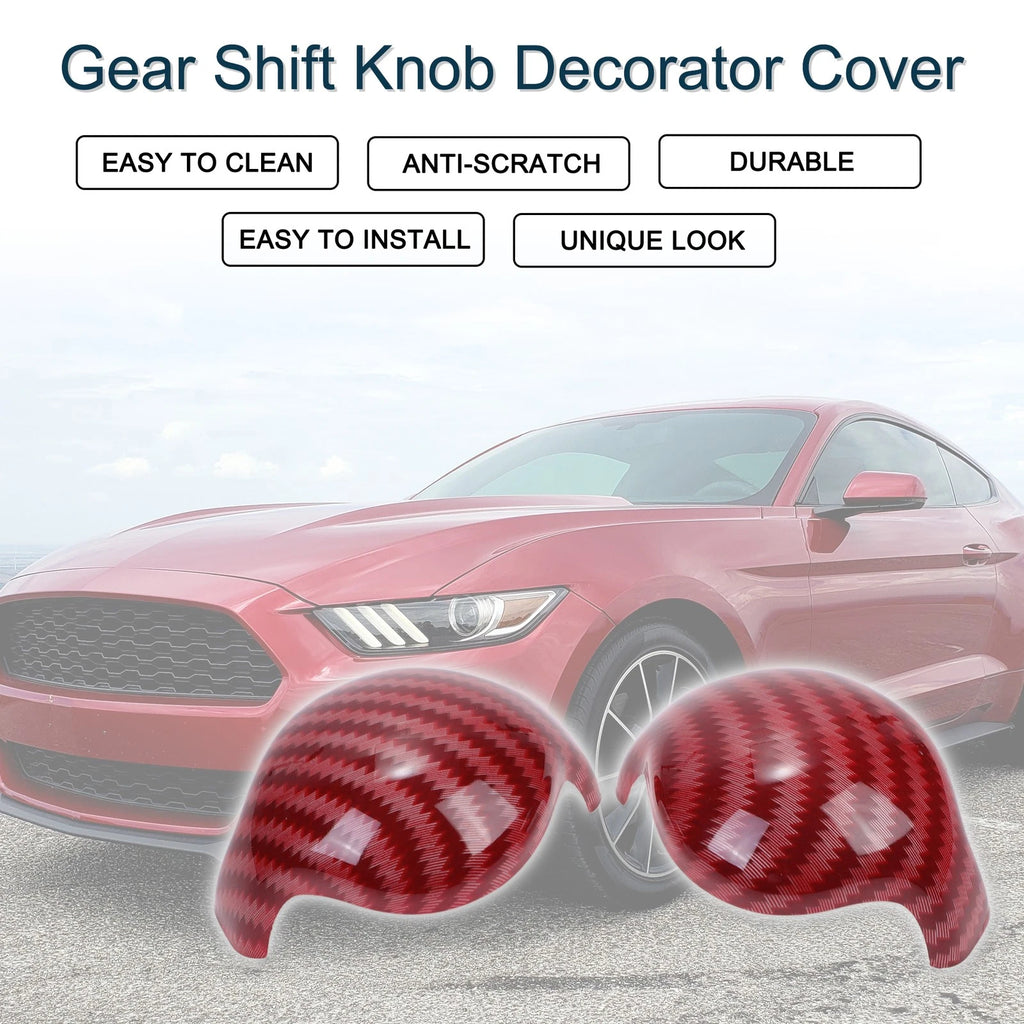 Set of 1 Gear Shift Knob Decorator Cover for Ford Mustang (2015–2023) Carbon Fiber Red