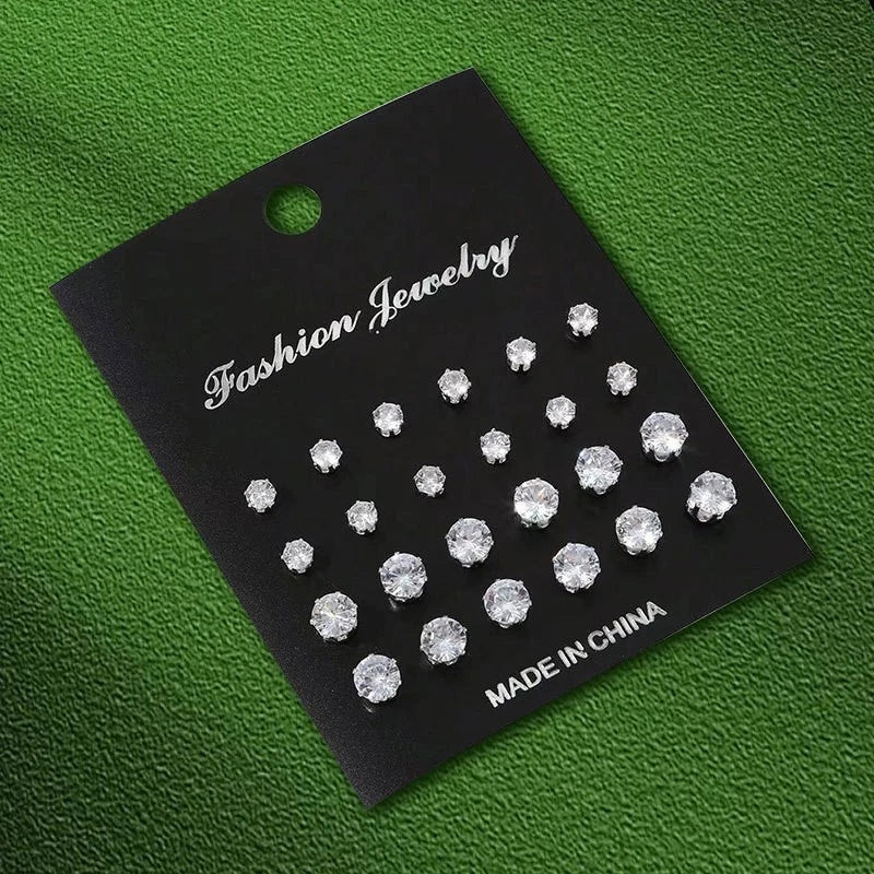 Set of 12 Zircon Pearl Stud Earrings for Fashion Lovers