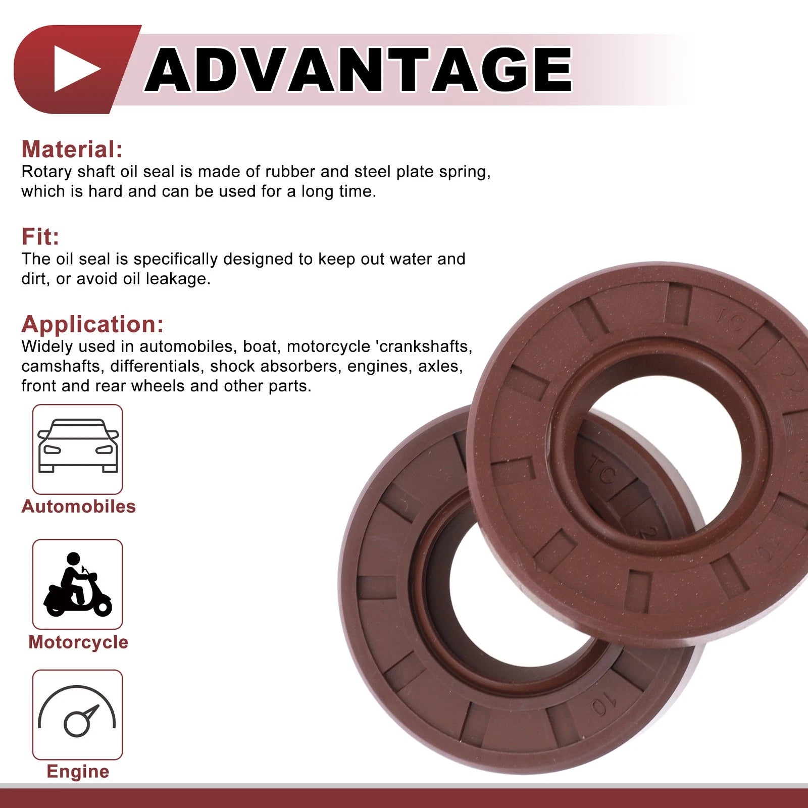 Set of 2 Oil Seal Rotary Shaft Seal FKM Rubber 22x45x10mm  