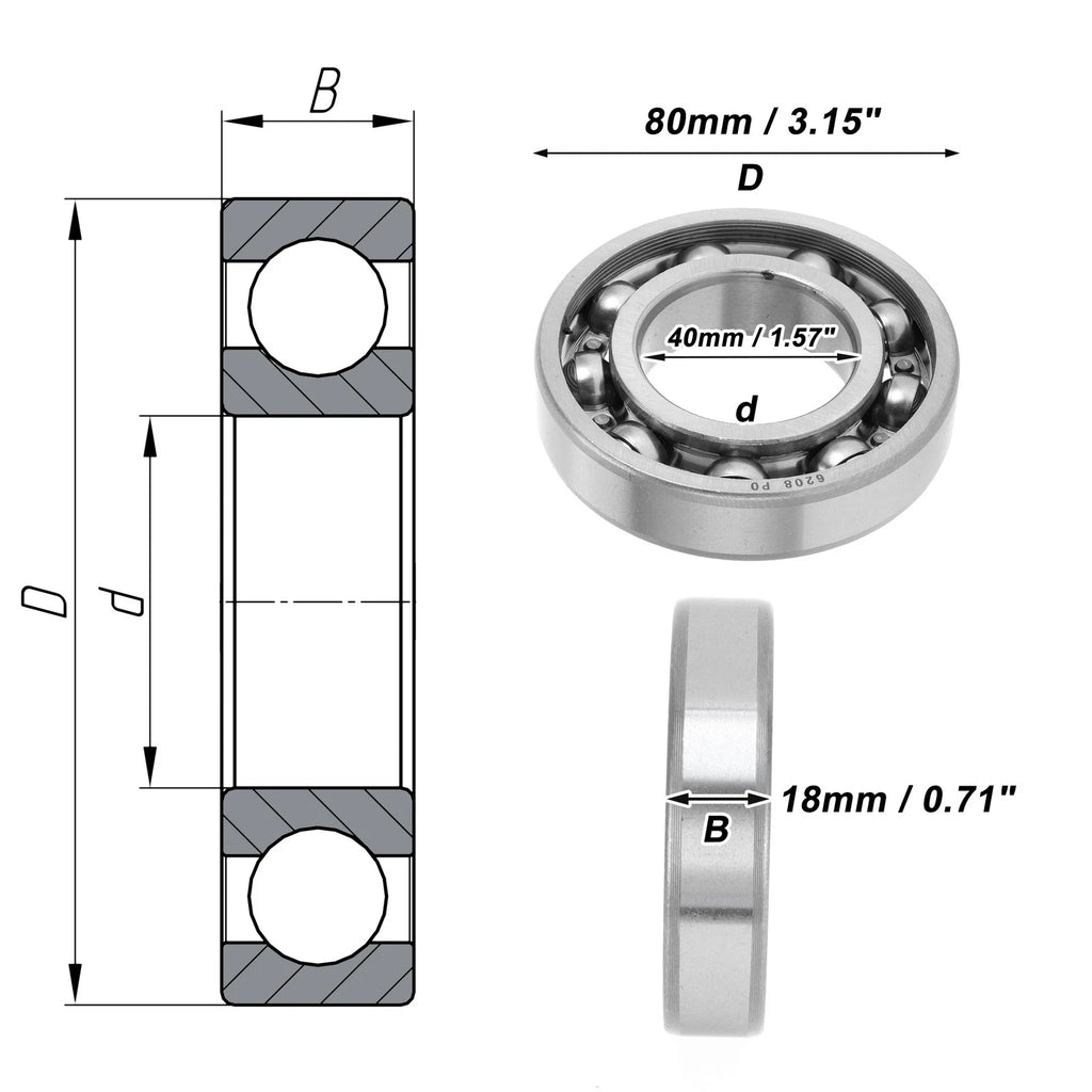 6208 Deep Groove Ball Bearing for Scooter Skateboard Wheel (P0 40x80x18mm)