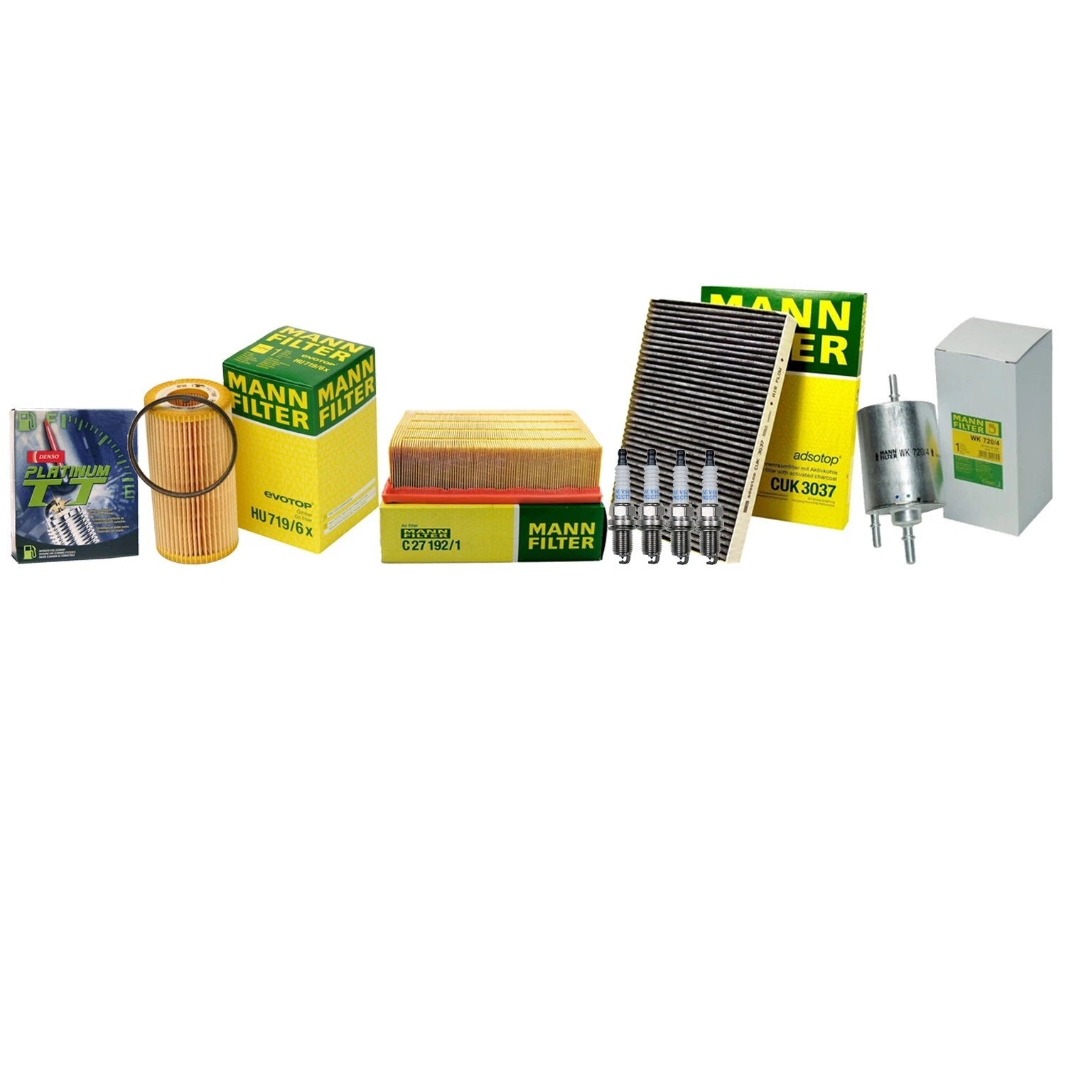 Mann Engine Cabin Air Oil Fuel Filters & 4 Denso Platinum TT Spark Plugs for