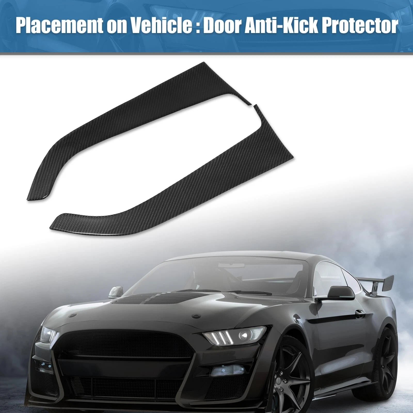 2X Door Panel Guard Protector Stickers for Ford Mustang (2015–2022) Black