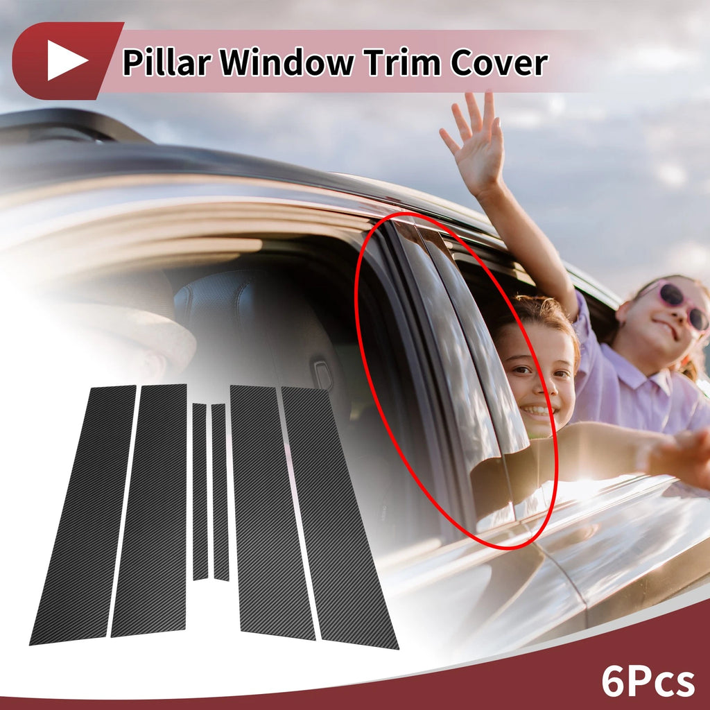 Door Pillar Window Trim for Chevrolet Sail (2015–2020) Black Carbon Fiber