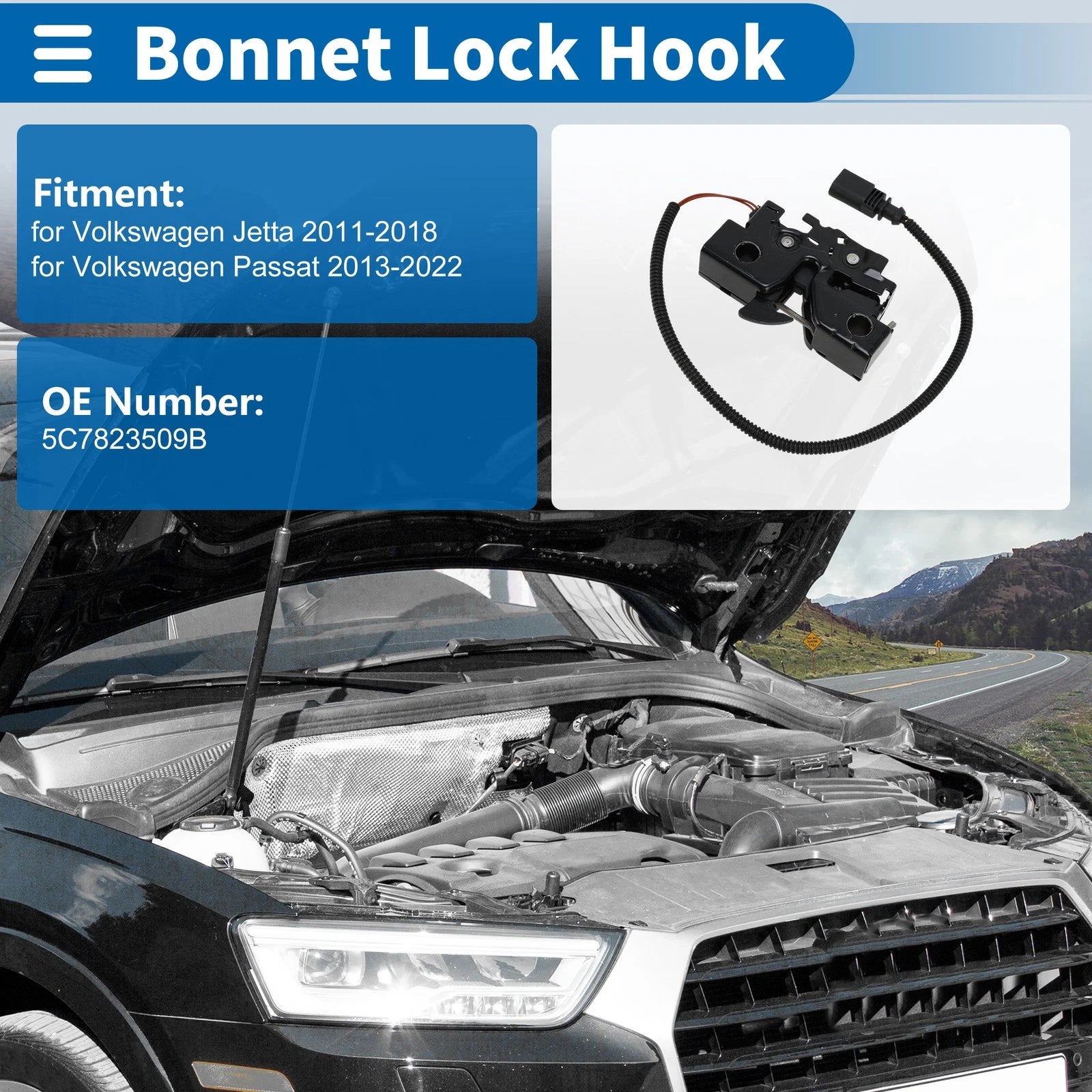 Hood Latch Assembly for Volkswagen Jetta (2011–2018) No. 5C7823509B