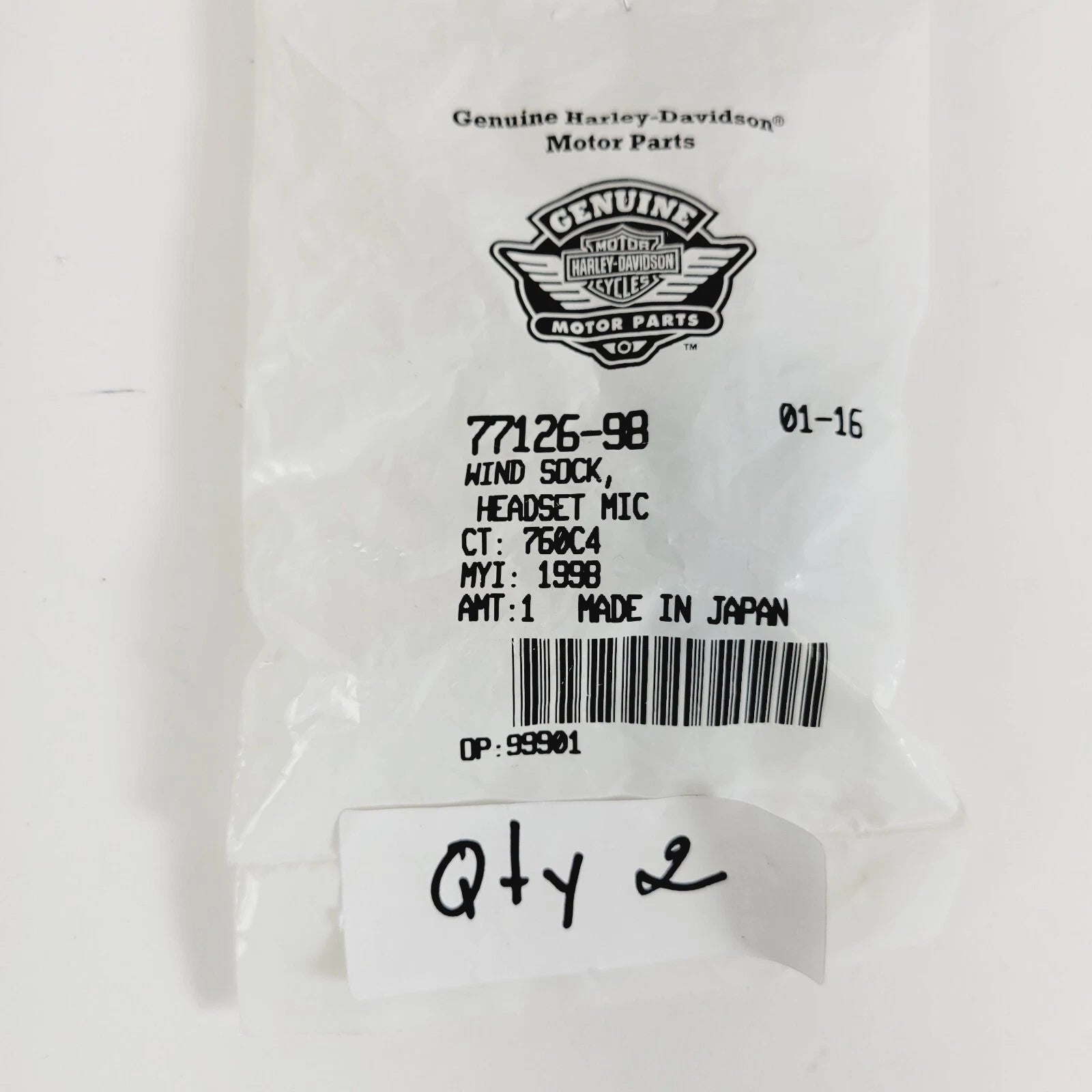Wind Sock Headset Mic for Harley Davidson (1998) 77126-98