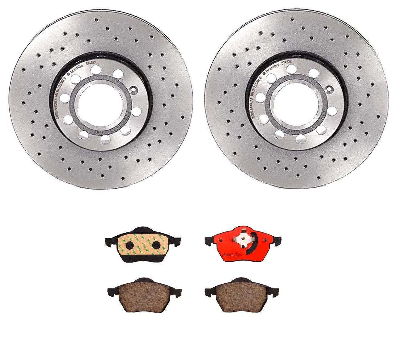 Brembo Front Brake Kit for Audi A4 Quattro (Drilled Xtra Disc Rotors, Ceramic Pads)