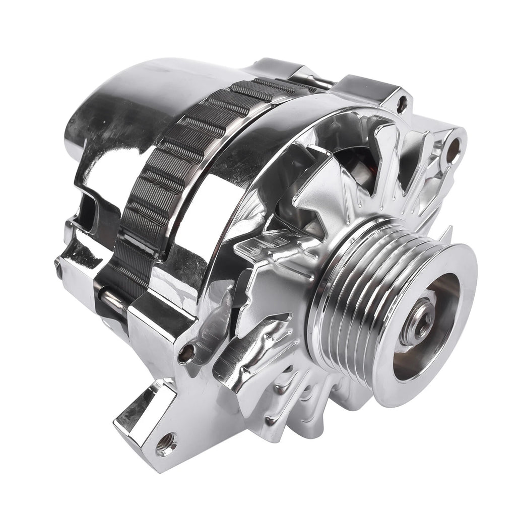 Chrome CS130 Alternator w/ Serpentine Pulley for Chevy Small Block V8