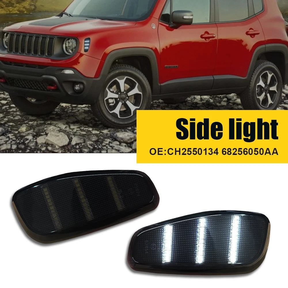 2X Front Side Marker Smoked White LED Lights for Jeep Renegade (2015–2023)