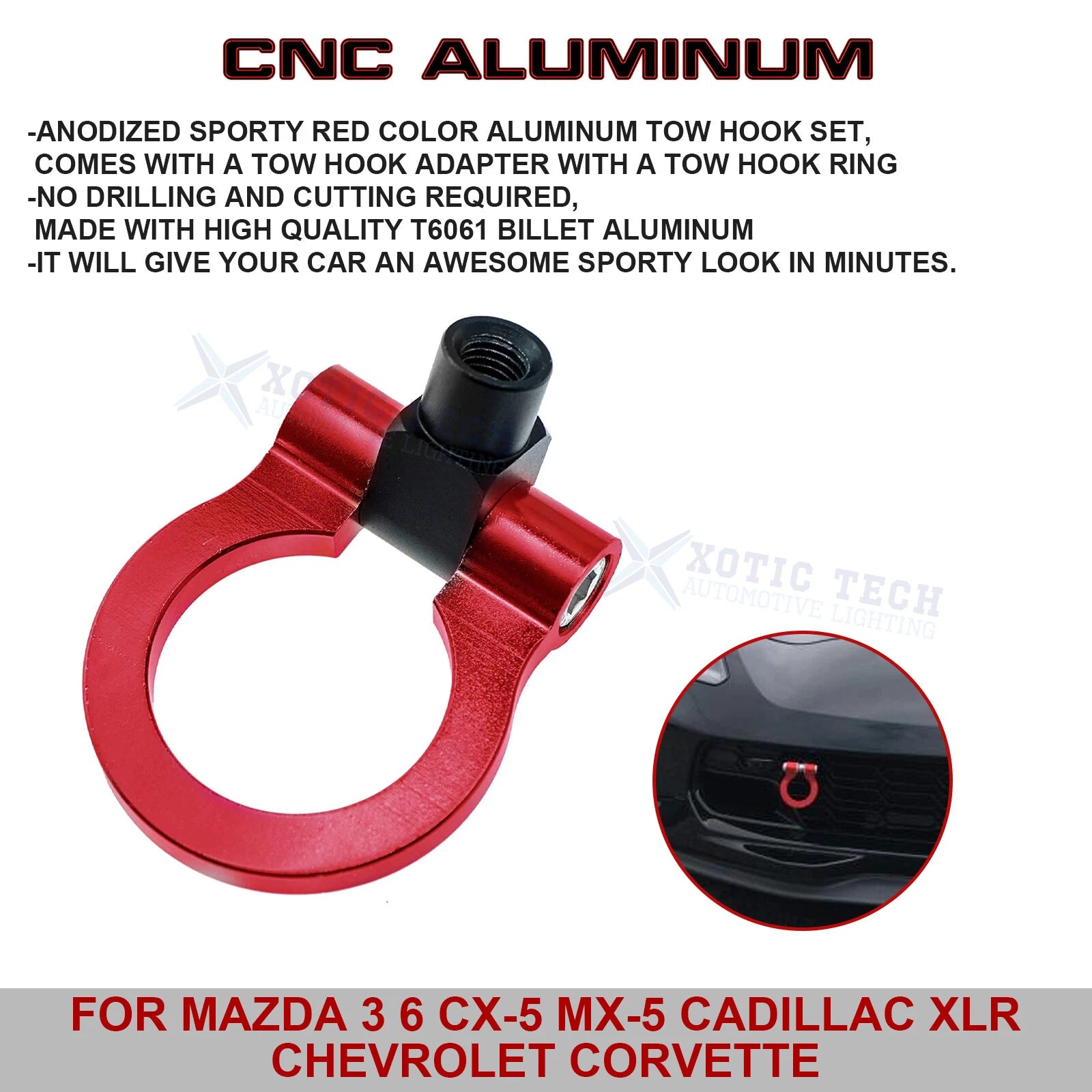 Track Racing Style CNC Anodized Aluminum Tow Hook Set for Chevy Corvette (2015-2019)