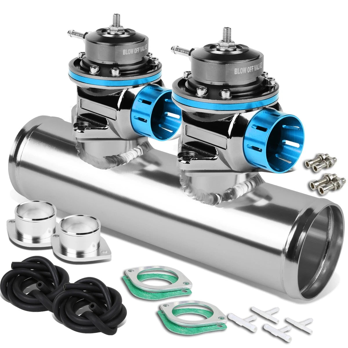 Universal Light Blue Type-FV 2-Bolt Blow Off Valve + 2.5" Dual Port Flange Adapter