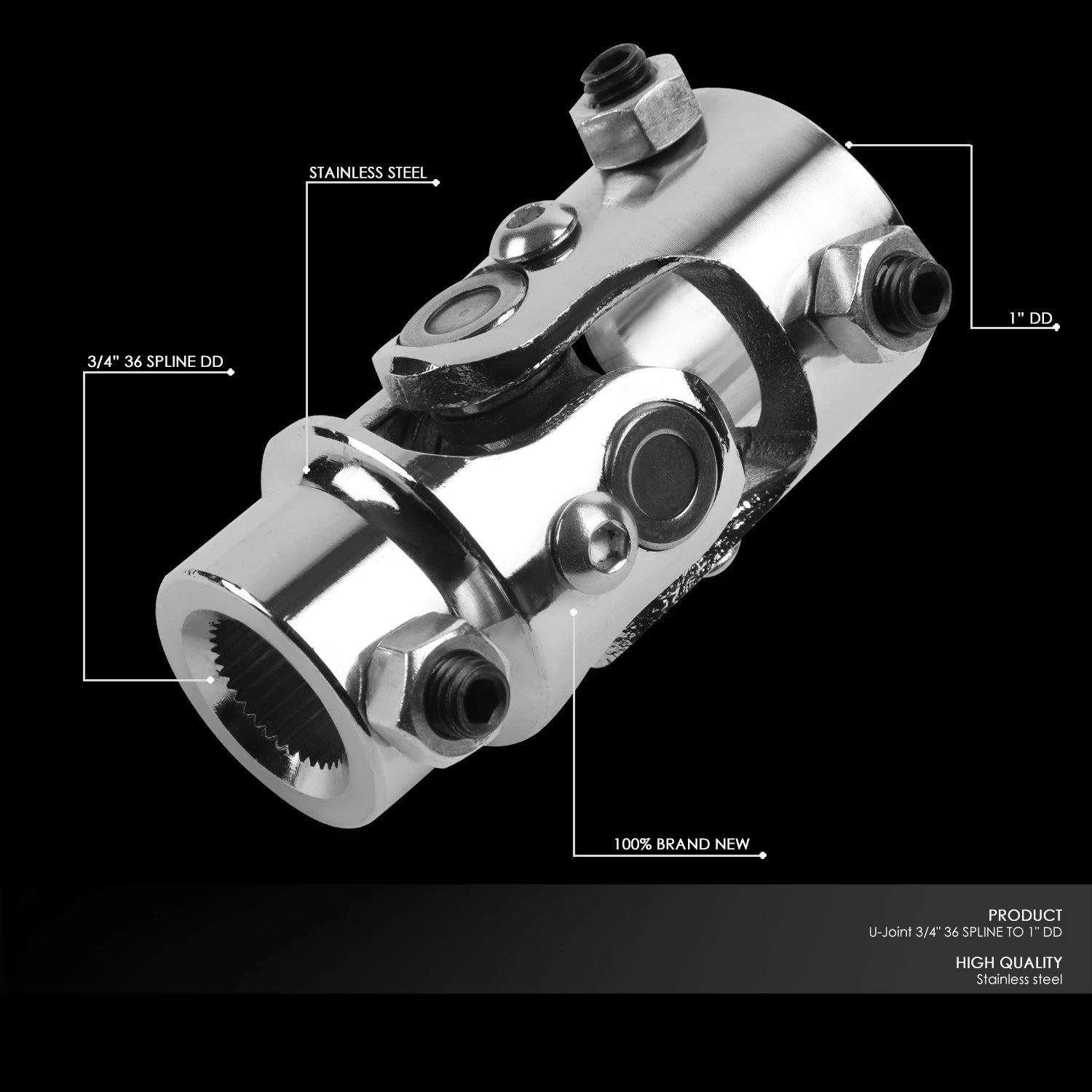 Steering Shaft U-Joint for Universal Applications (13/16" 36 Spline, 1" DD)