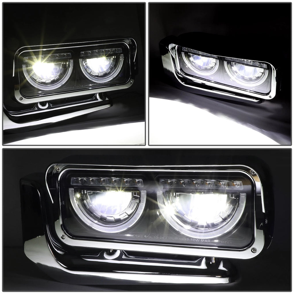 LED Halo Ring DRL Turn Signal Headlights for Peterbilt 359 379 389 (1981–2021)