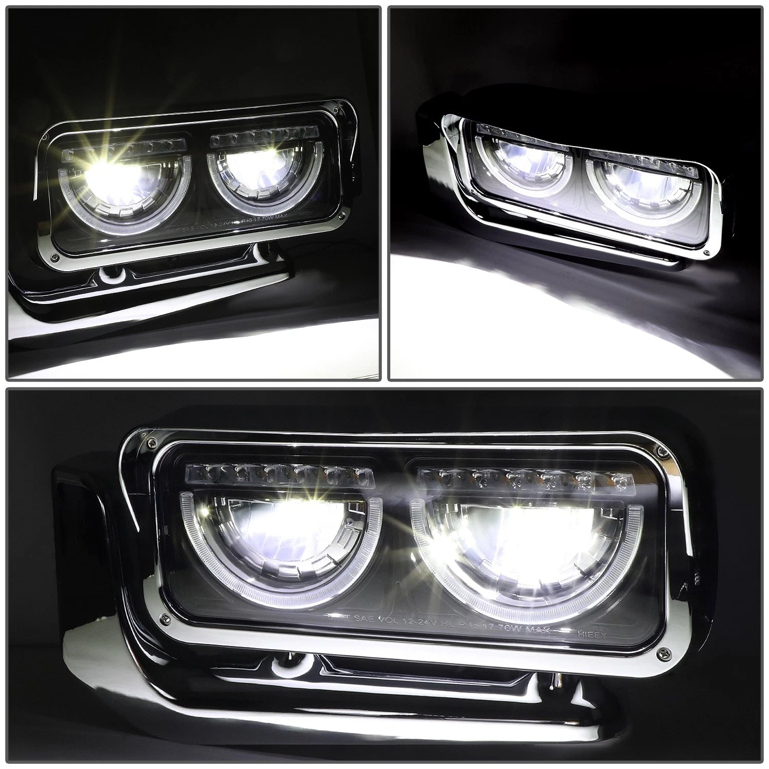 LED Halo Ring DRL Turn Signal Headlights for Peterbilt 359 379 389 (1981–2021)
