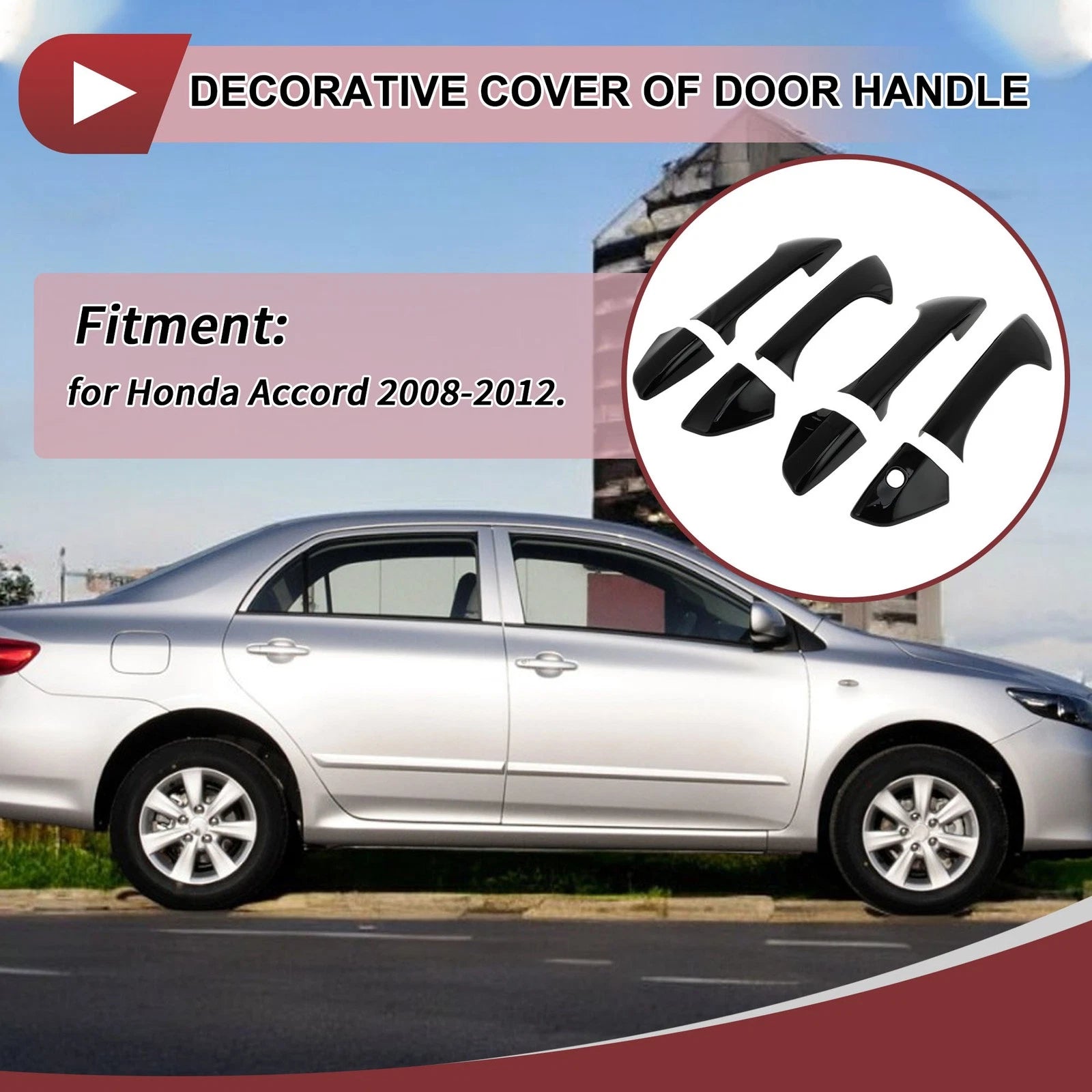 Set of 4 Car Door Handle Covers for Honda Accord (2008–2012) Gloss Black ABS