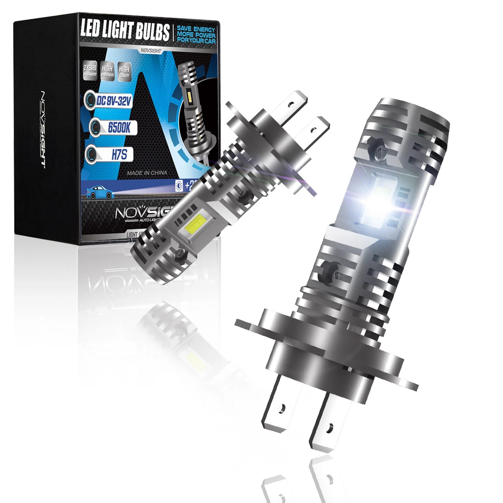 2X H7 LED Headlight Bulbs Conversion Kit 6500K 10000LM for NOVSIGHT