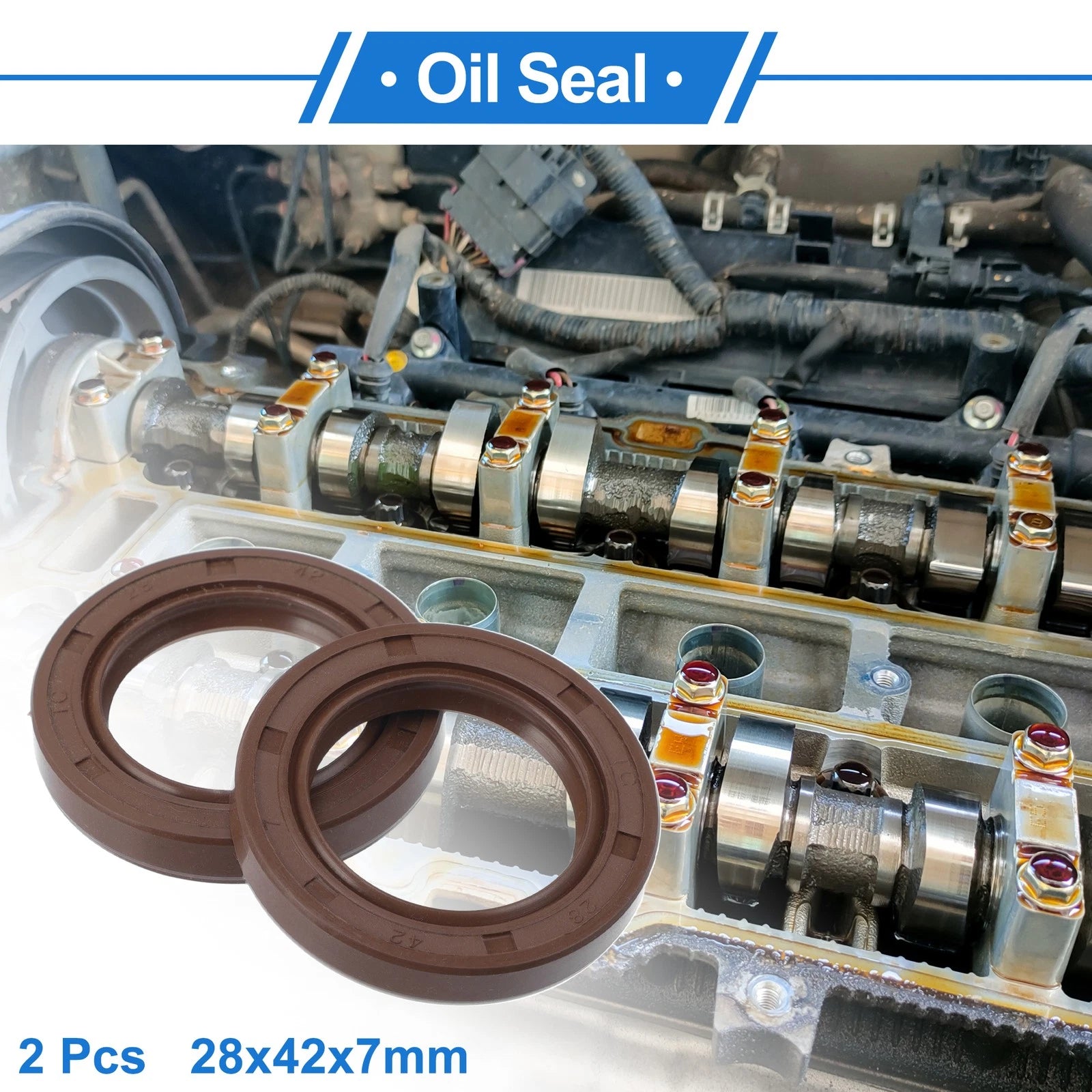 Set of 2 Oil Seal Rotary Shaft Seal FKM Rubber 28x42x7mm