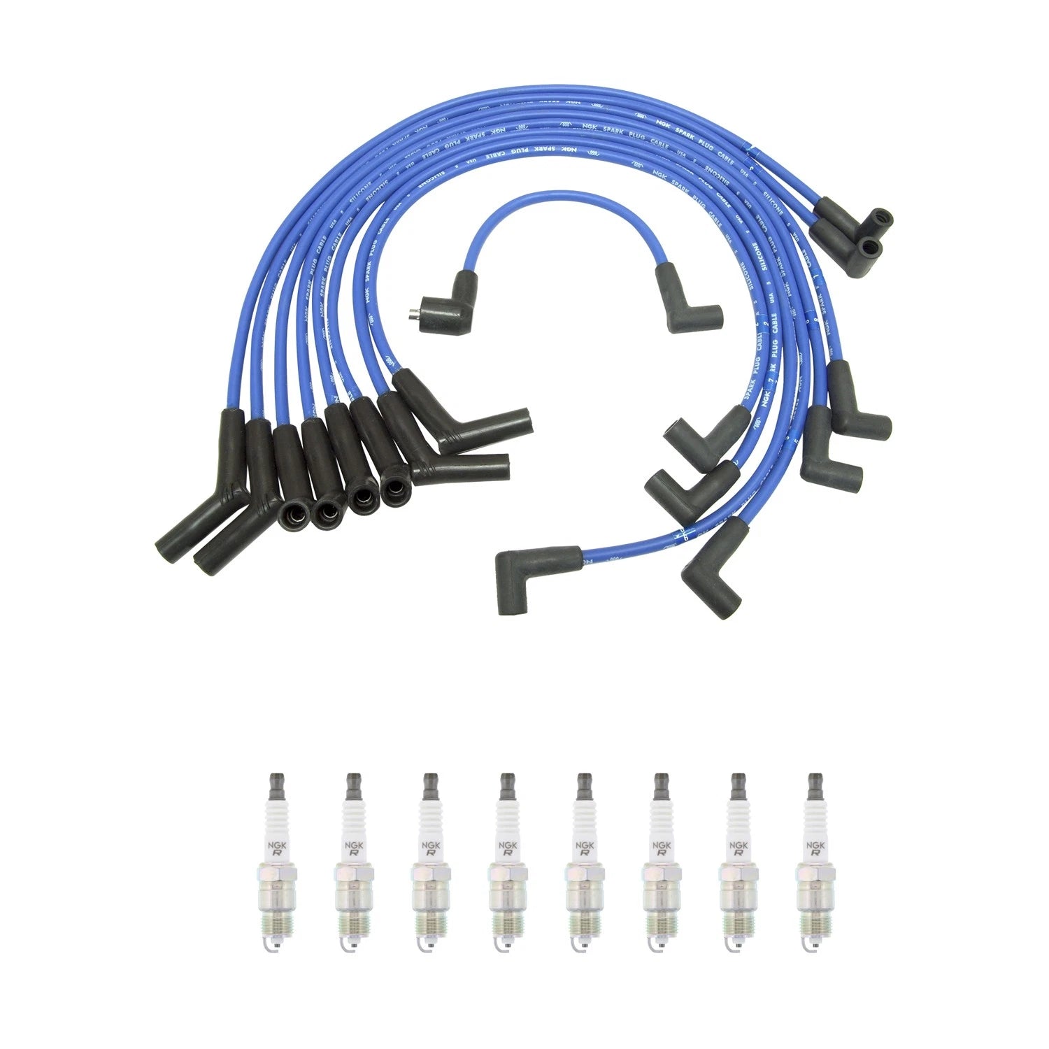 NGK Wire Set & 8 V-Power Spark Plugs for Capri Fairmont Granada Mustang (V8)