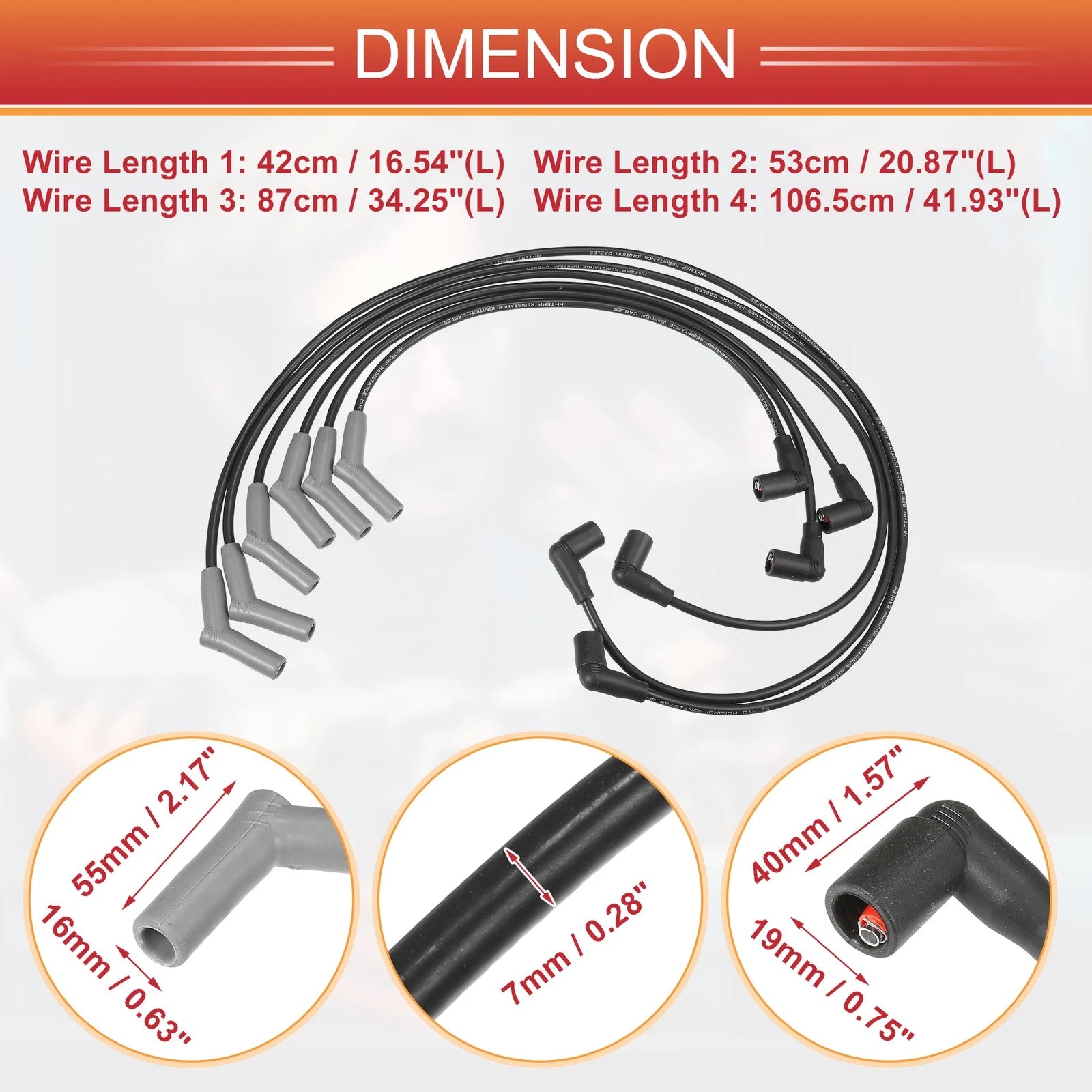 6X Spark Plug Wire Ignition Coil Cable No. 1U2Z12259BA for Ford Mustang 