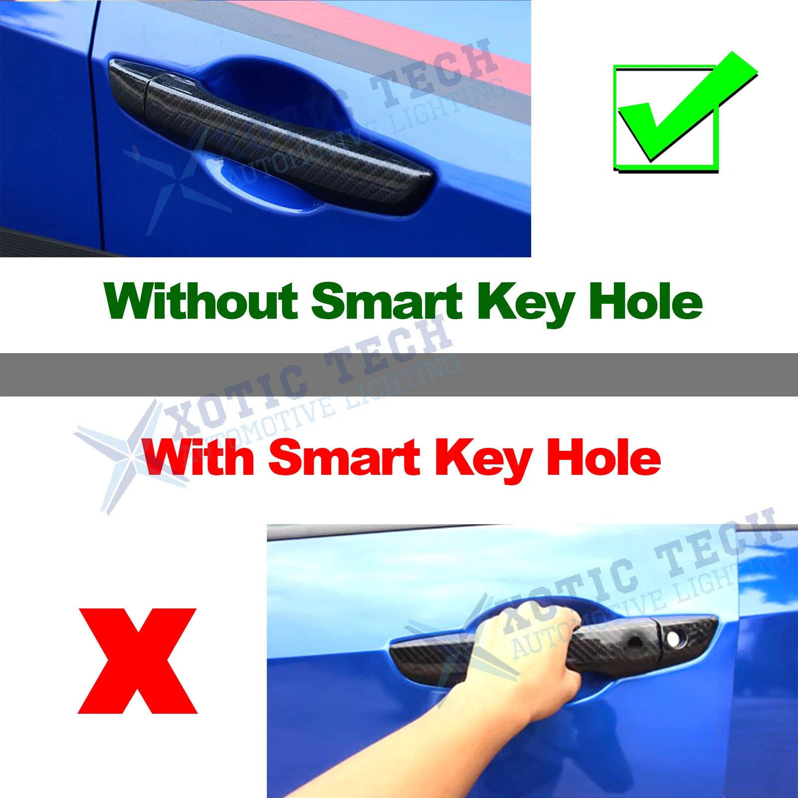 Carbon Fiber Look Door Handle Side Mirror Stripes Cover Kit for Civic (2016-2021)