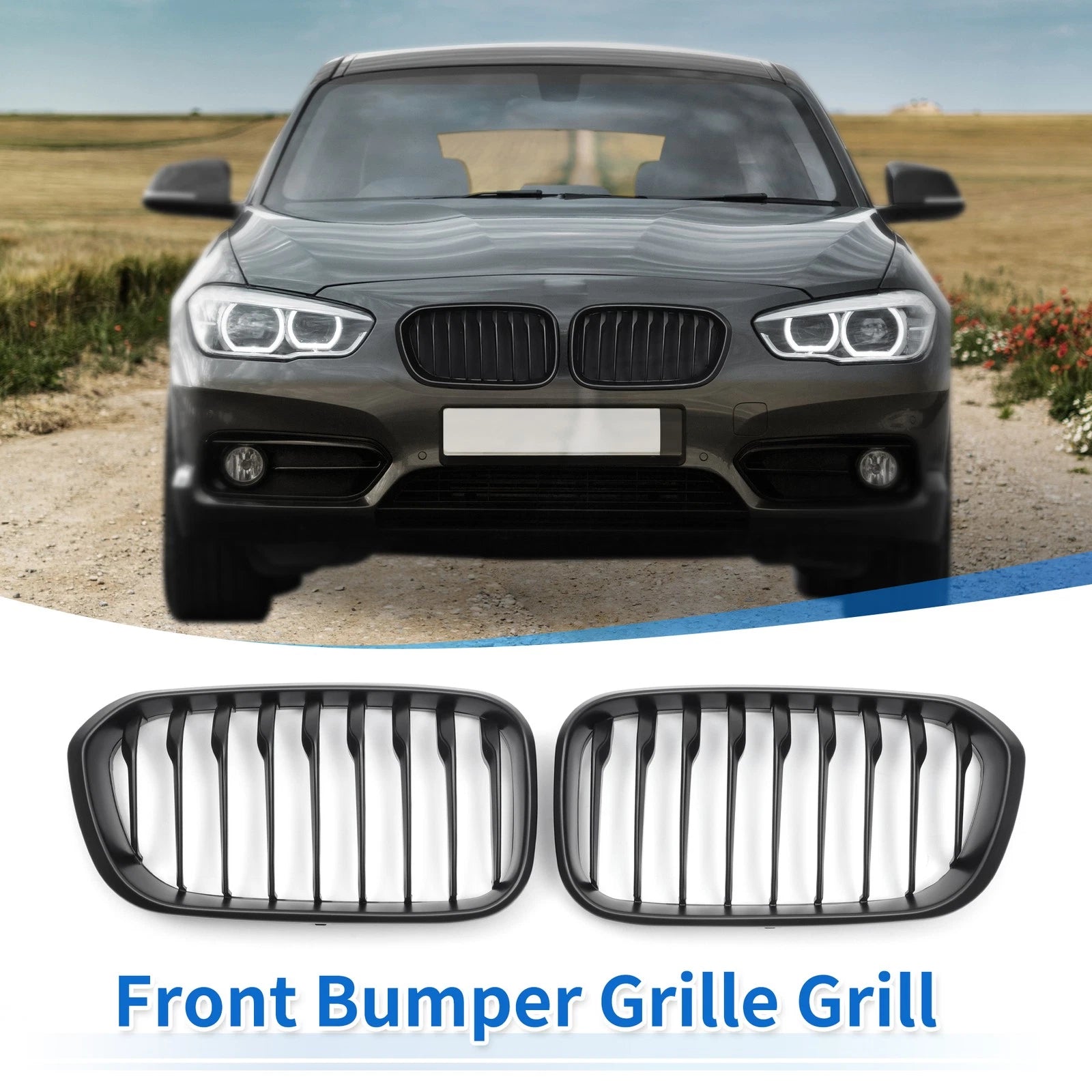 Pair Front Upper Bumper Grille for BMW 1 Series F20 (2015–2018) Matte Black