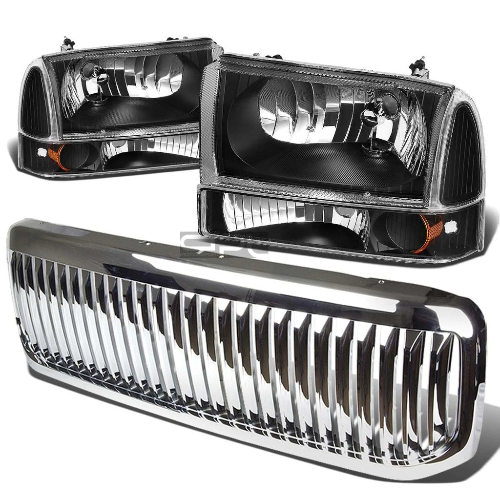 Black Headlight + Amber Bumper Light + Chrome Grille Guard for Super Duty (1999–Present)