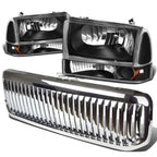 Black Headlight + Amber Bumper Light + Chrome Grille Guard for Super Duty (1999–Present)