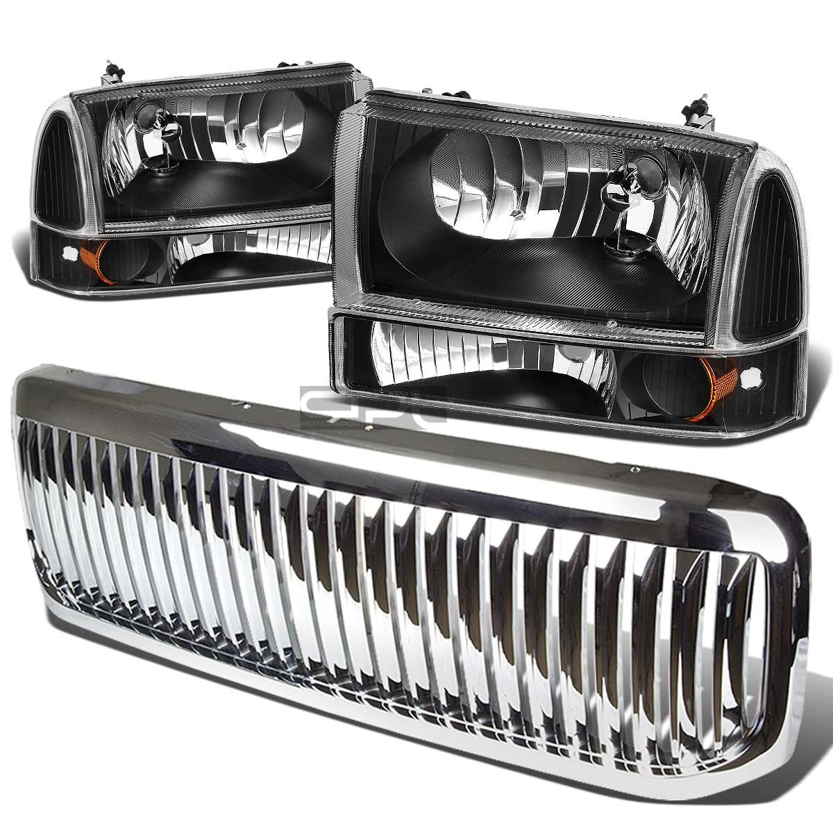 Black Headlight + Amber Bumper Light + Chrome Grille Guard for Super Duty (1999–Present)