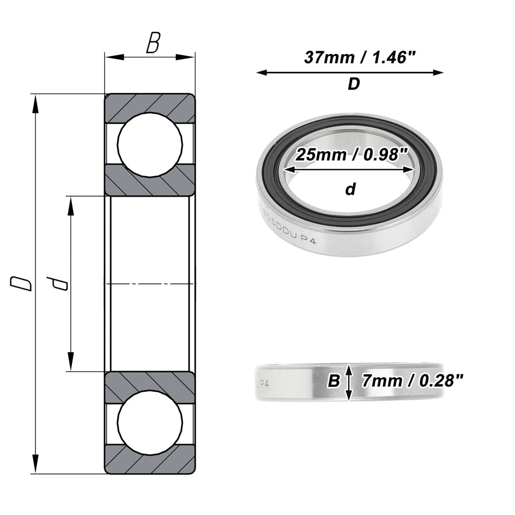 Deep Groove Ball Bearing P4 for Scooter Skateboard Wheel (25x37x7mm)