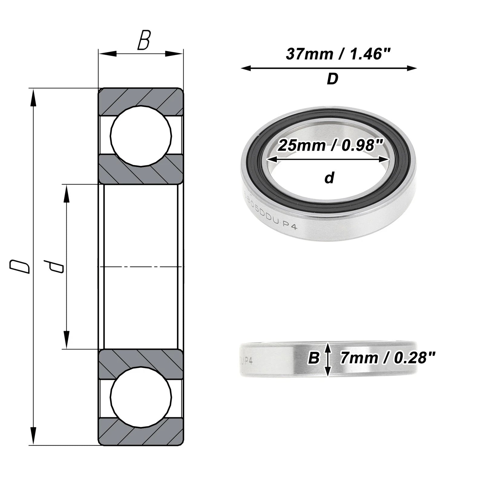 Deep Groove Ball Bearing P4 for Scooter Skateboard Wheel (25x37x7mm)