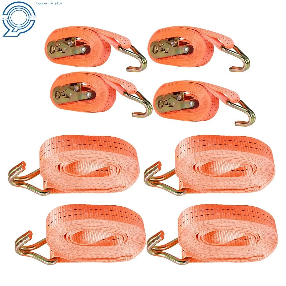Set of 4 Heavy Duty Ratchet Straps 4000 lbs with J Hook 1.5" × 20'