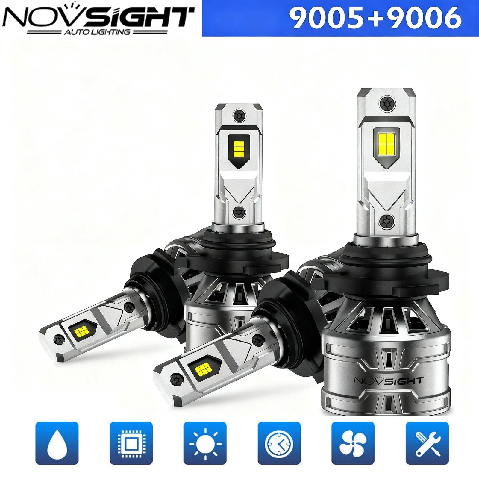 Set of 4 NOVSIGHT 9005 + 9006 LED Headlight Bulbs 6500K High Low Beam