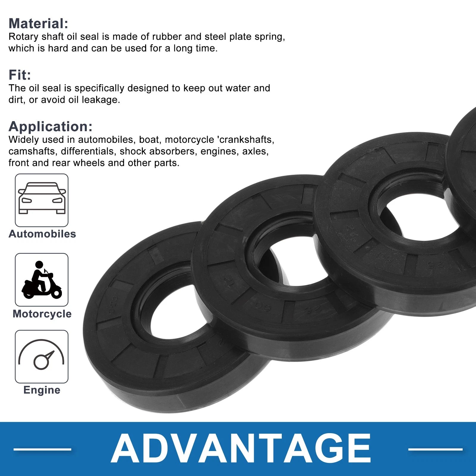 Set of 5 Oil Seal Rotary Shaft Seal for Various Models (25x60x12mm)