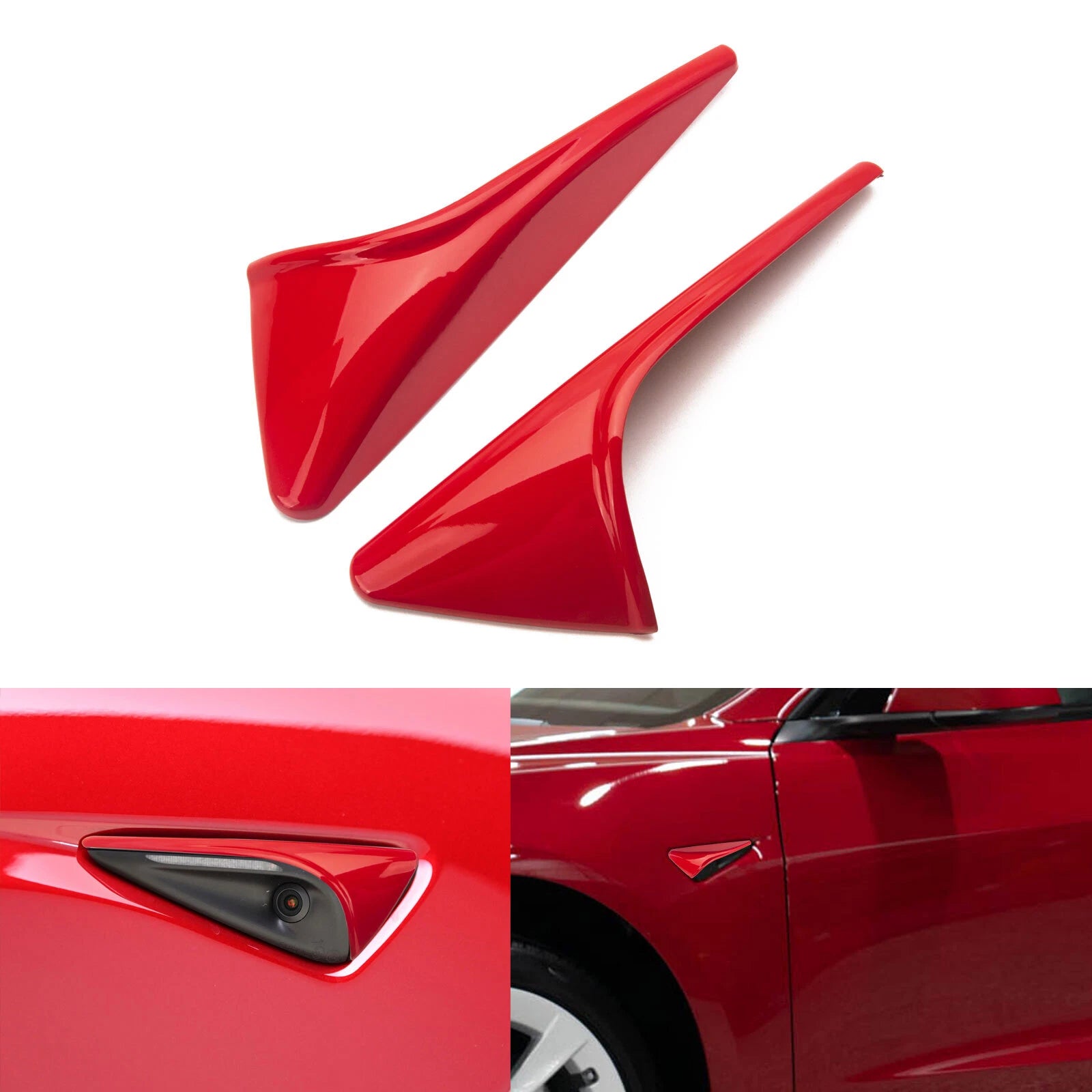 2PCS Red Side Camera Decor Cover Trim for Tesla Model 3 (2024–2025)