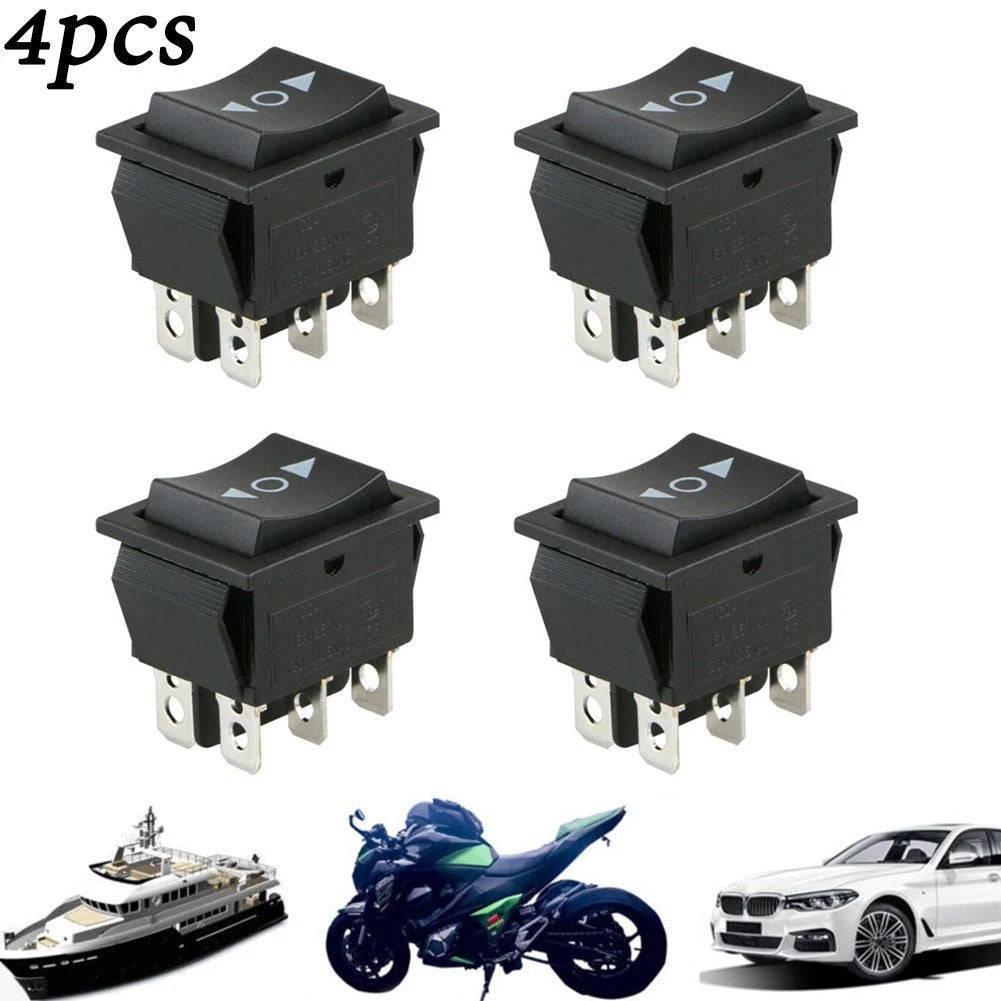 Set of 4 Rocker Switches 12V 6Pin Black Button for DPDT