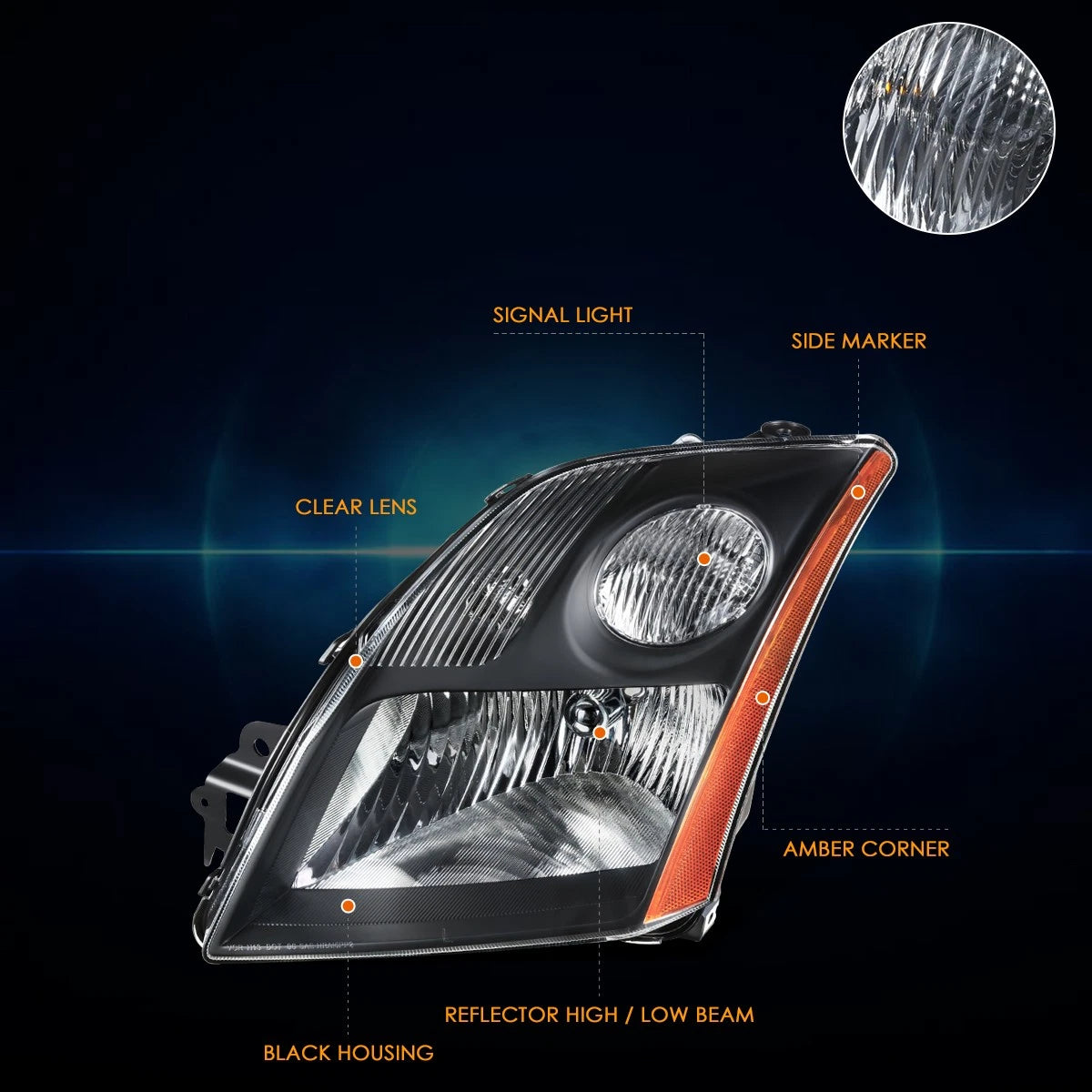 Left Driver Side Headlight Lamp for Nissan Sentra 2007–2009 (OEM) Black