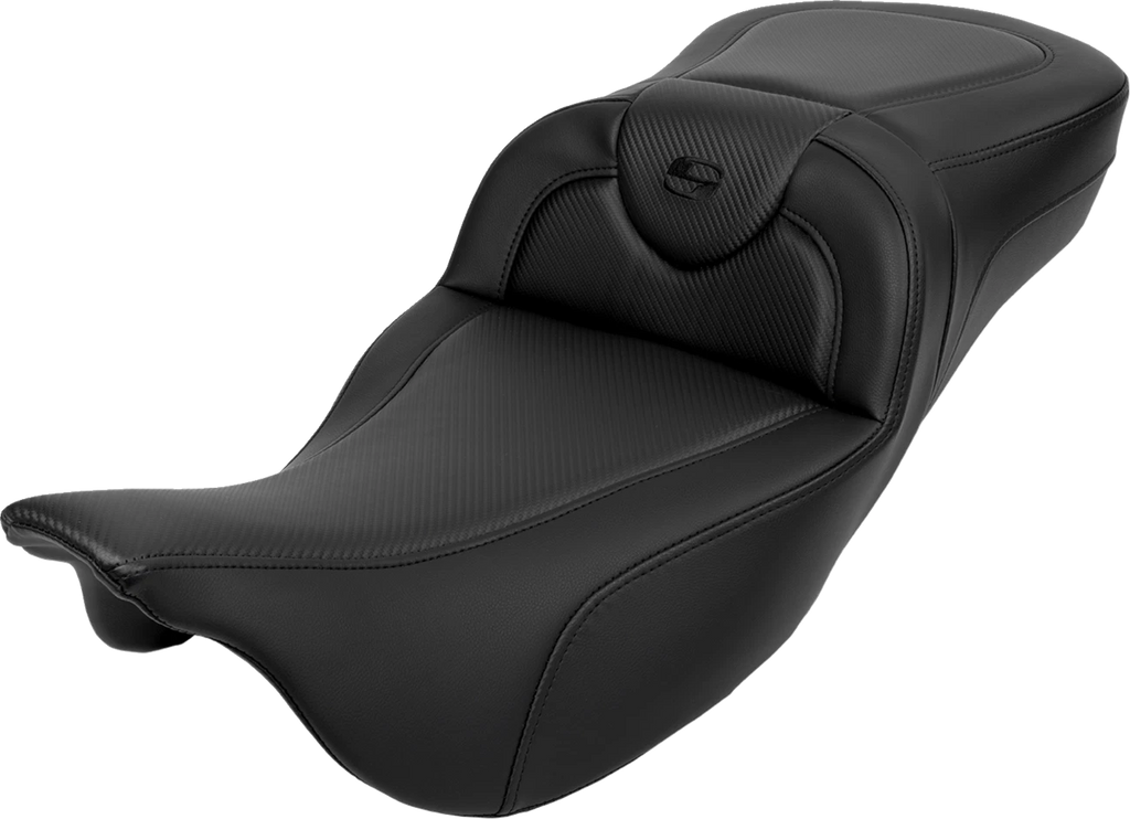 SADDLEMEN Roadsofa Extended Reach Seat for Motorcycle (Carbon Fiber, Black Stitch)