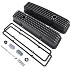 Finned Aluminum Tall Valve Covers for Chevy Small Block (283–400) Black