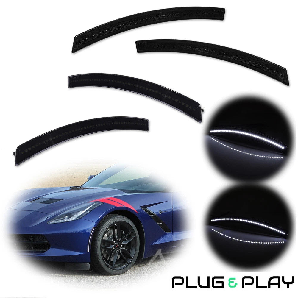 Set of 4 White LED Front & Rear Side Marker Lights for Corvette C7