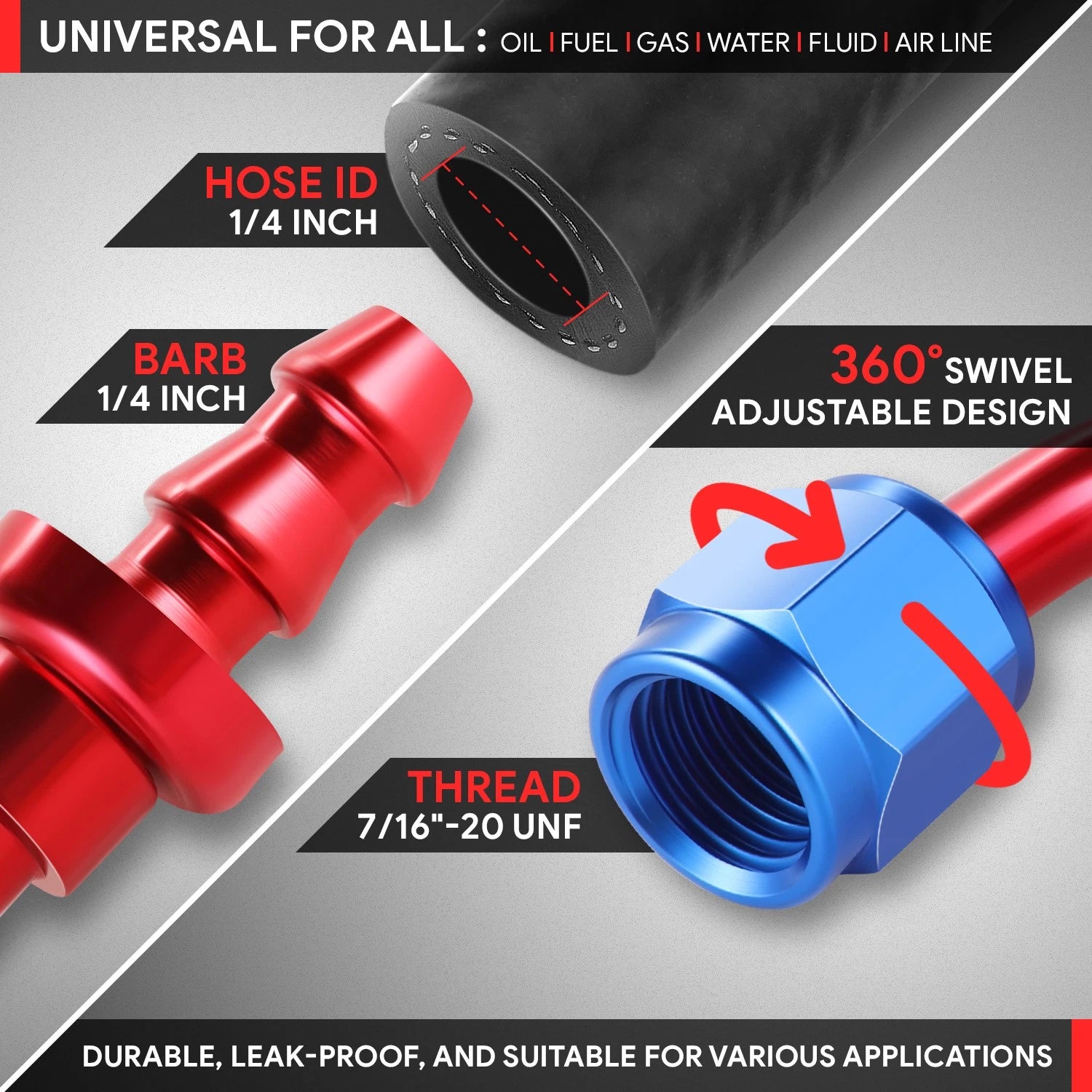 AN4 90 Degree Swivel Oil/Fuel Line Hose End Fitting for